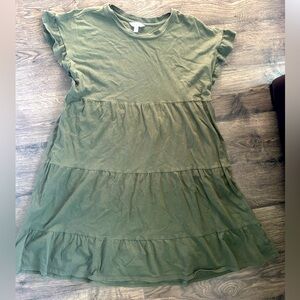 Time & Tru Green ruffle a line midi dress comfortable breezy cotton size S